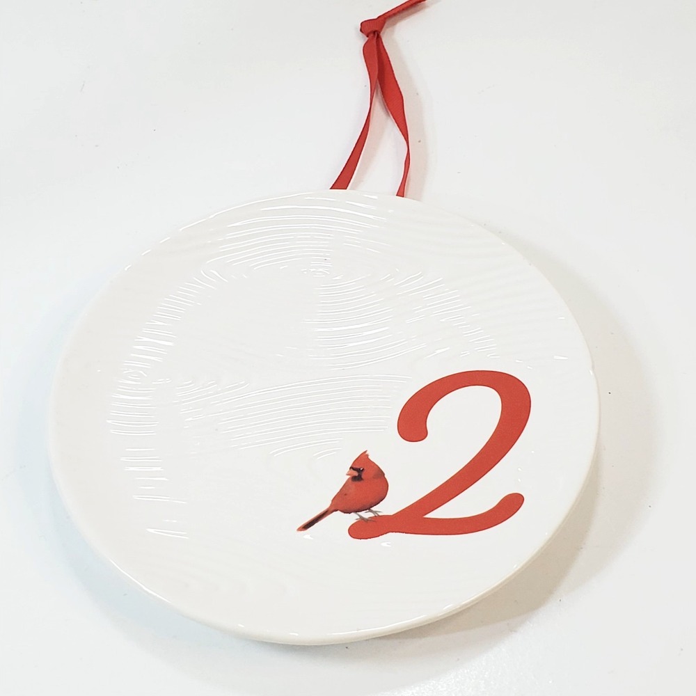 Temptations By Tara 12 Days Of Christmas 6" Plate #2 Cardinal Red Ribbon Hanger